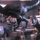 two raptors walking in the kitchen.